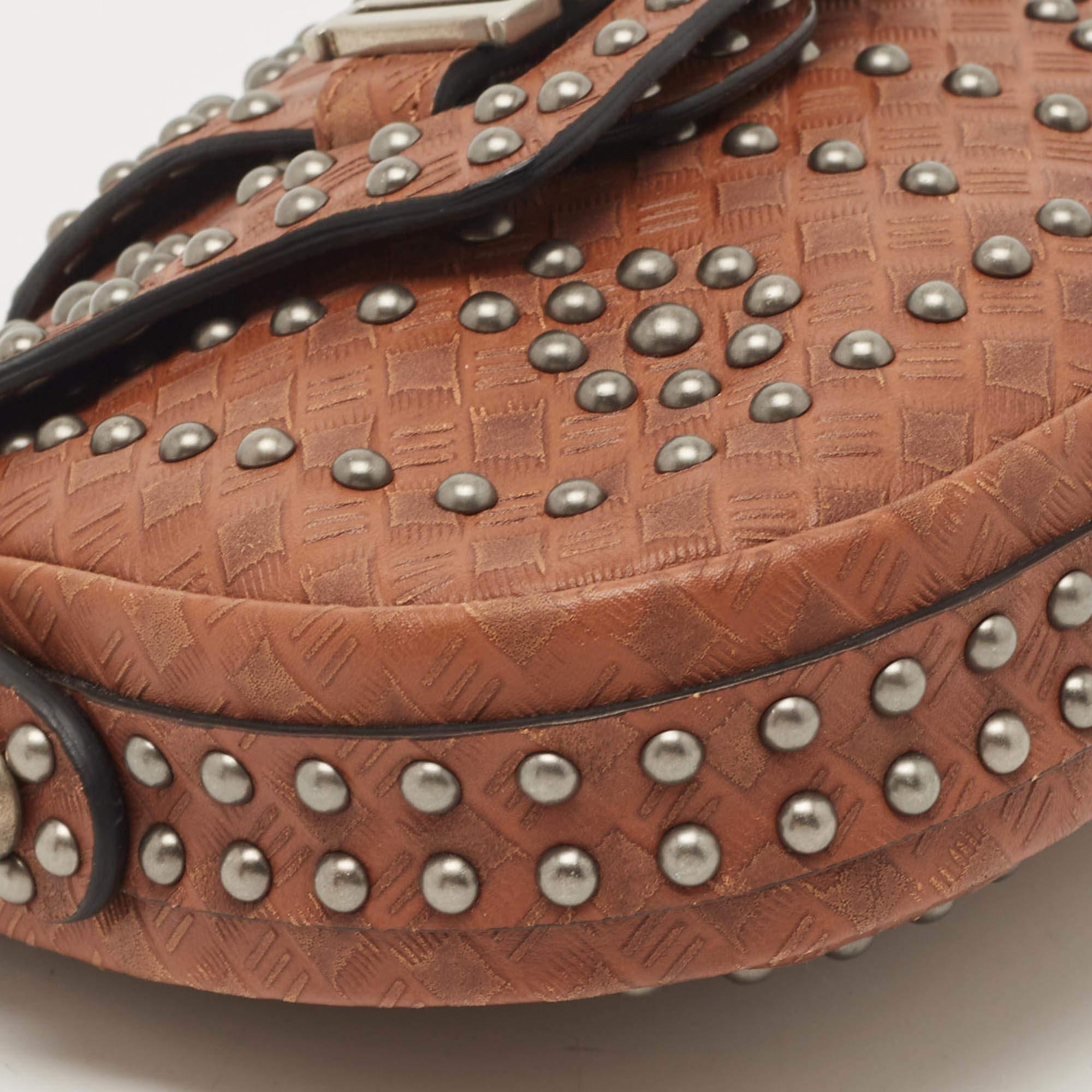Dior Brown Leather Studded D-Fence Chain Crossbody Bag 6