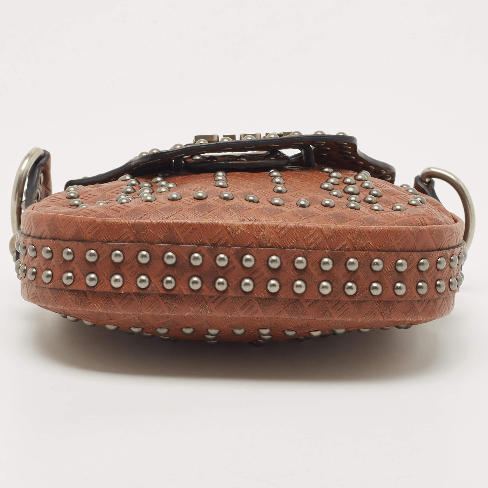 Women's Dior Brown Leather Studded D-Fence Chain Crossbody Bag