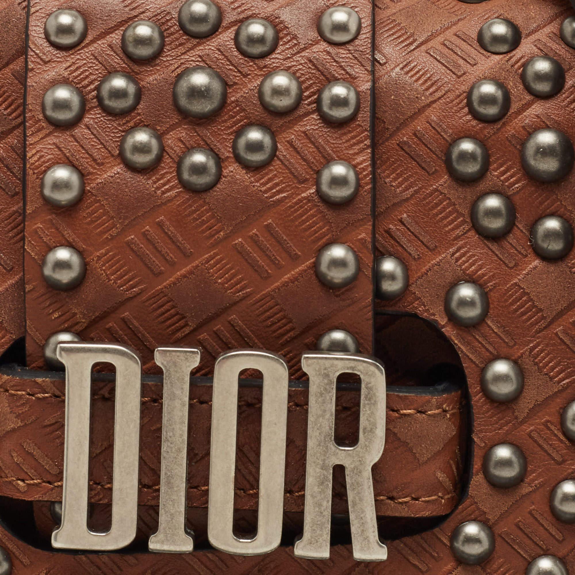Dior Brown Leather Studded D-Fence Chain Crossbody Bag 3