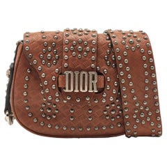 Dior Brown Leather Studded D-Fence Chain Crossbody Bag