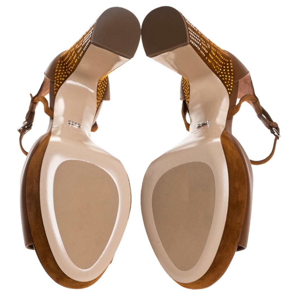 Women's Dior Brown Leather/Suede Rainbow Stellar Block Heel Ankle Strap Sandals Size40.5