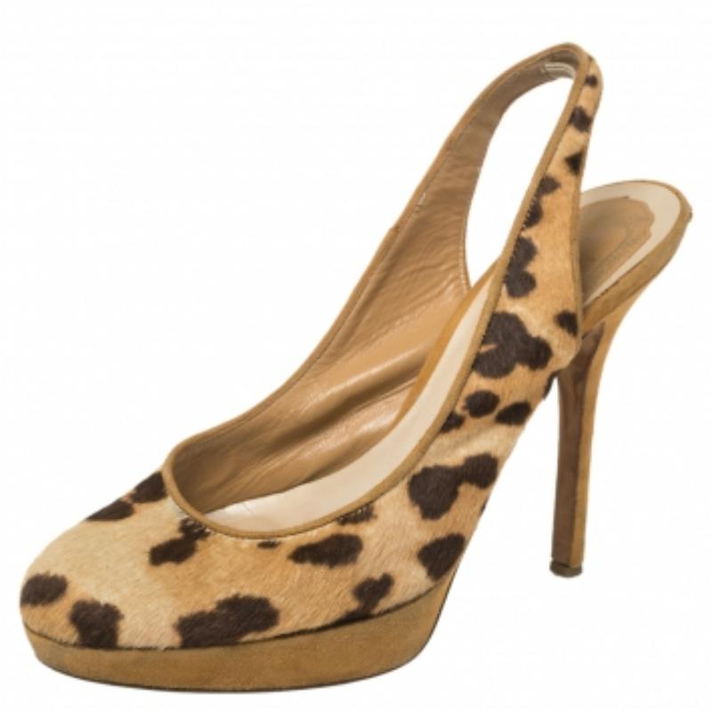 A shoe collection is incomplete without a pair of pumps that stands out. We're talking about designs like these Dior ones that come crafted from leopard-printed pony hair. They feature covered toes, slingbacks, 11 cm heels, and platforms to assist