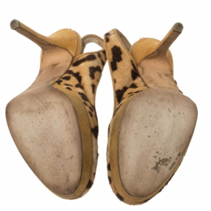 Dior Brown Leopard Print Calf Hair And Suede Slingback Platform Pumps Size 37 In Fair Condition For Sale In Dubai, Al Qouz 2
