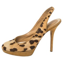 Dior Brown Leopard Print Calf Hair And Suede Slingback Platform Pumps Size 37