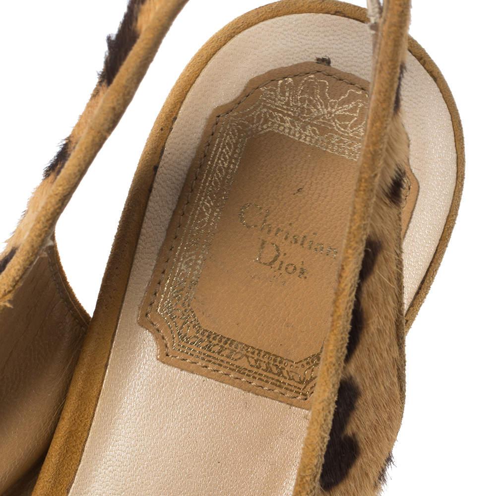 Dior Brown Leopard Print Calf Hair & Suede Slingback Platform Pumps Size 37 3