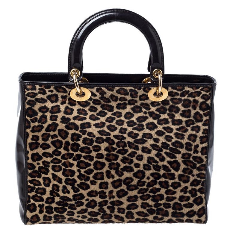 Dior Brown Leopard Print Calfhair and Leather Large Lady Dior Tote For ...