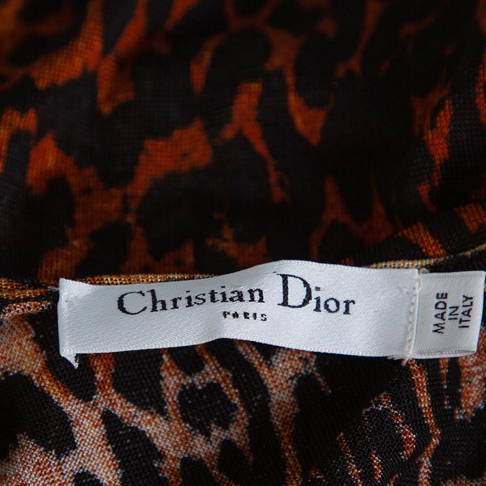 Beige Dior Brown Leopard Print Knit Pleat Front Tank Top L For Sale