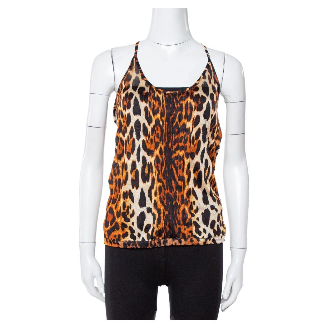 Dior Brown Leopard Print Knit Pleat Front Tank Top L For Sale