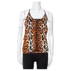 Dior - Débardeur en tricot marron imprimé léopard plissé sur le devant L