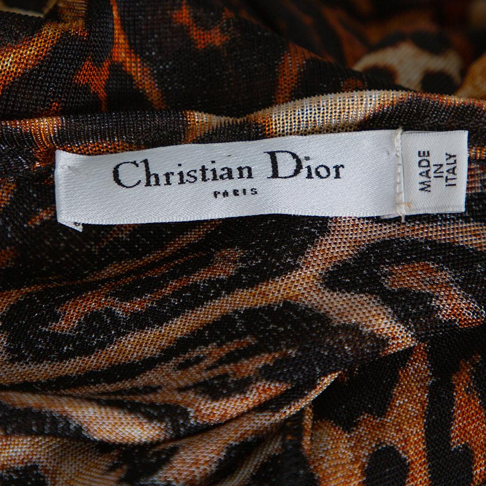 Dior Brown Leopard Print Knit Pleat Front Top L Excellent état - En vente à Dubai, Al Qouz 2