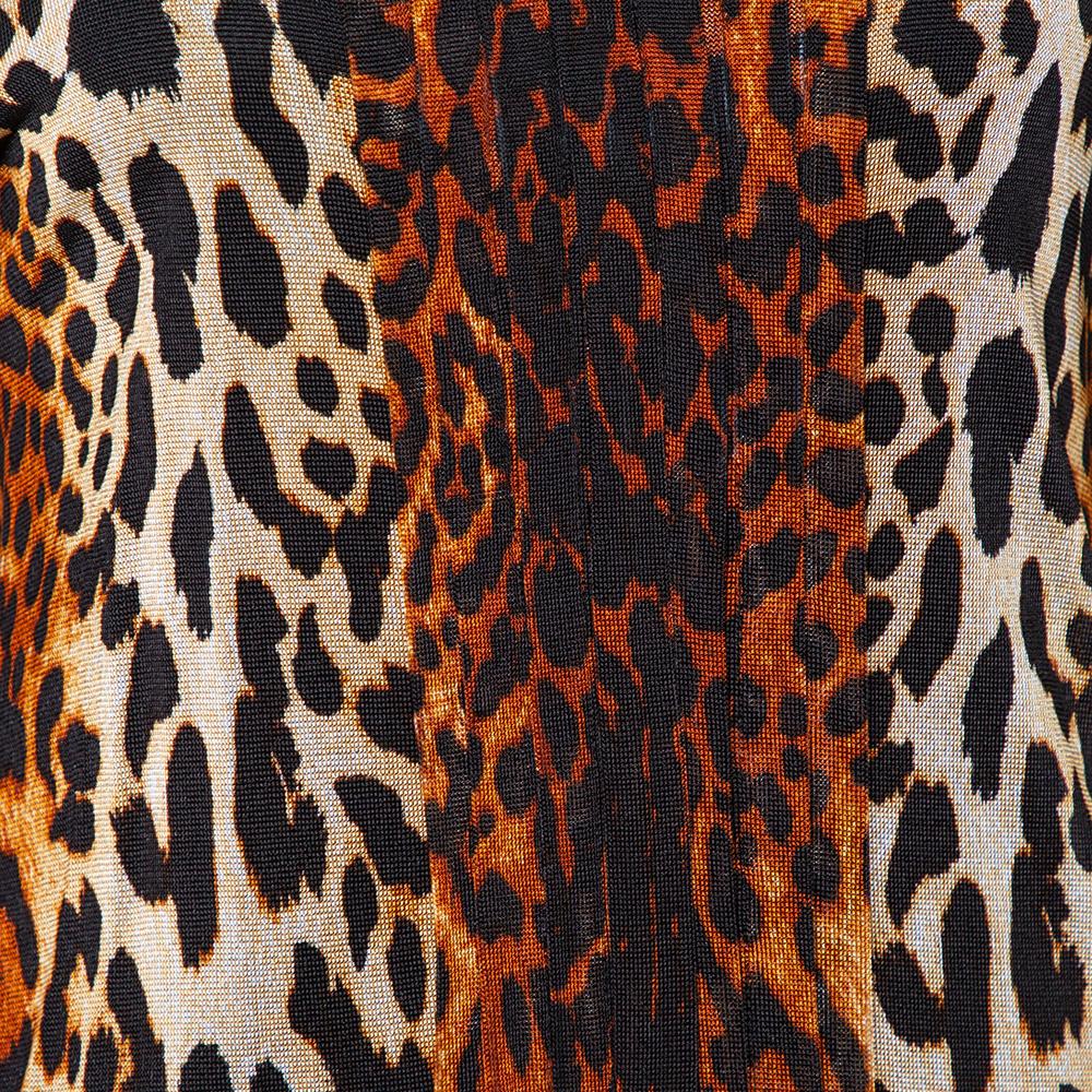 Dior Brown Leopard Print Knit Pleat Front Top L In Excellent Condition For Sale In Dubai, Al Qouz 2
