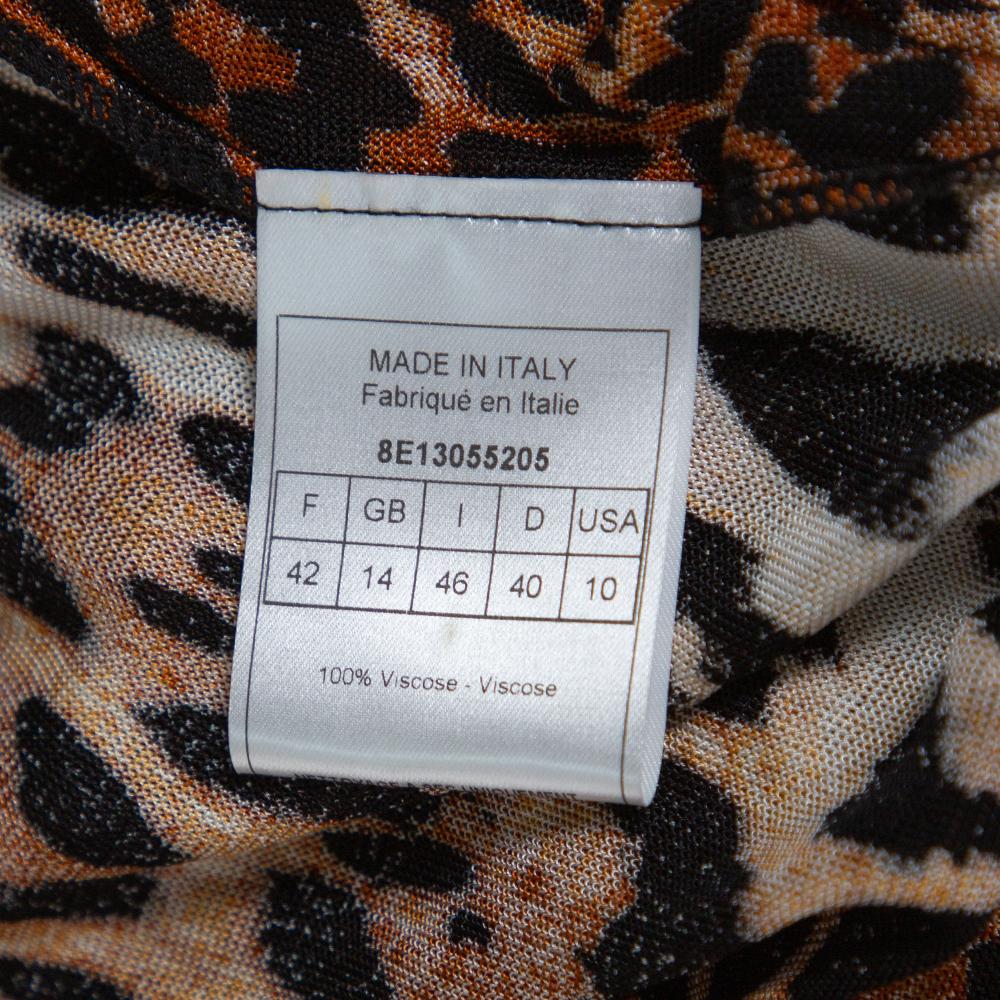 Dior Brown Leopard Print Knit Pleat Front Top L en vente 1