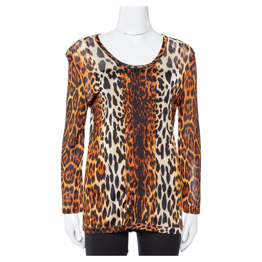 Dior Brown Leopard Print Knit Pleat Front Top L For Sale