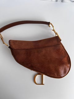 Dior brown lizard embossed saddle bag