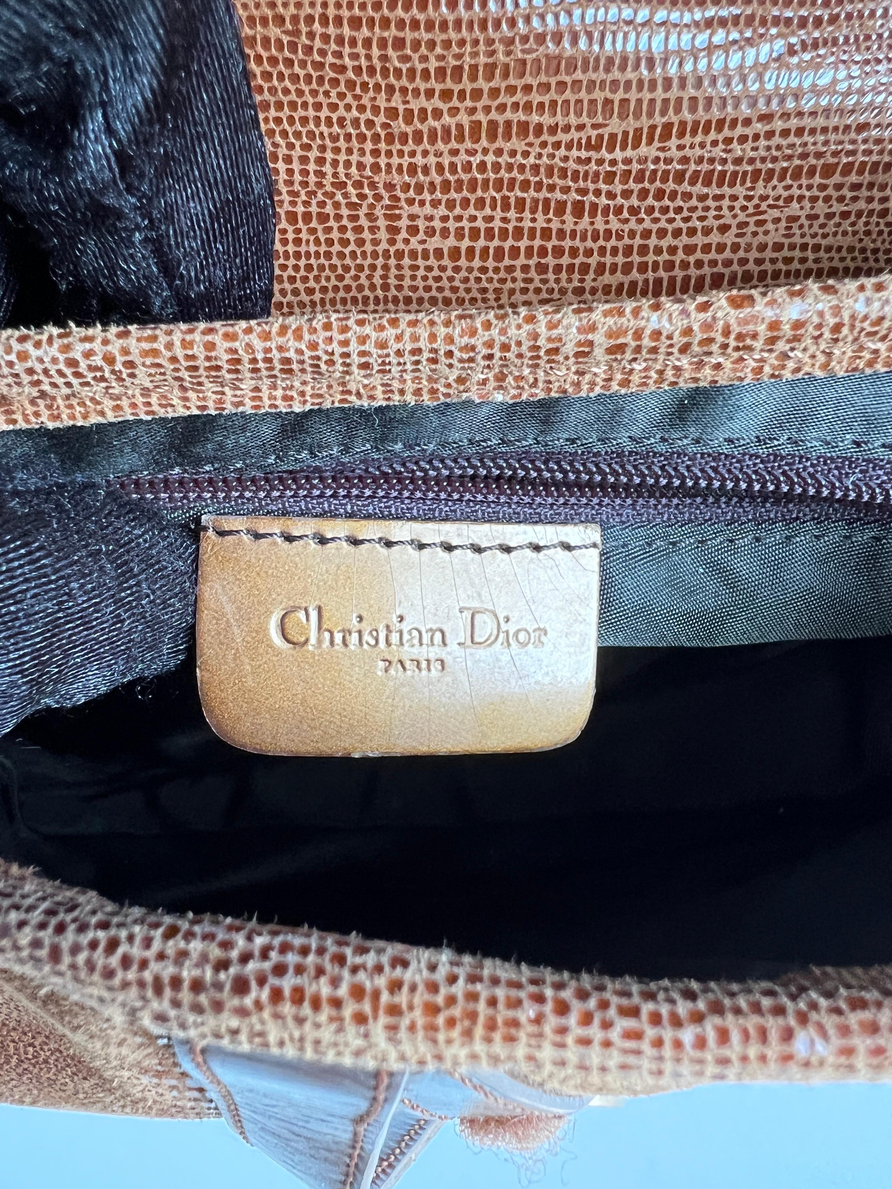 Dior brown lizard embossed saddle bag 1