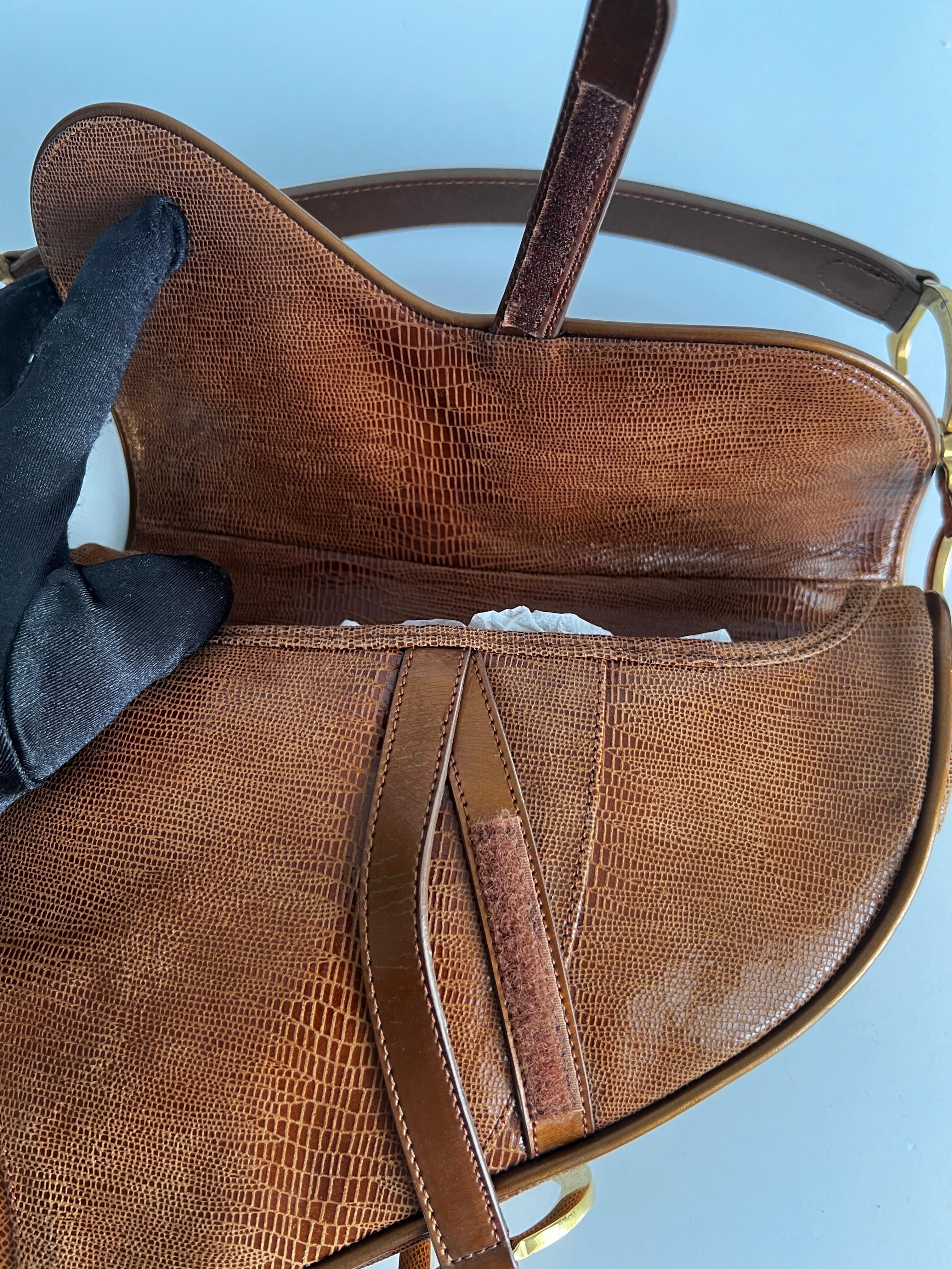 Dior brown lizard embossed saddle bag 2