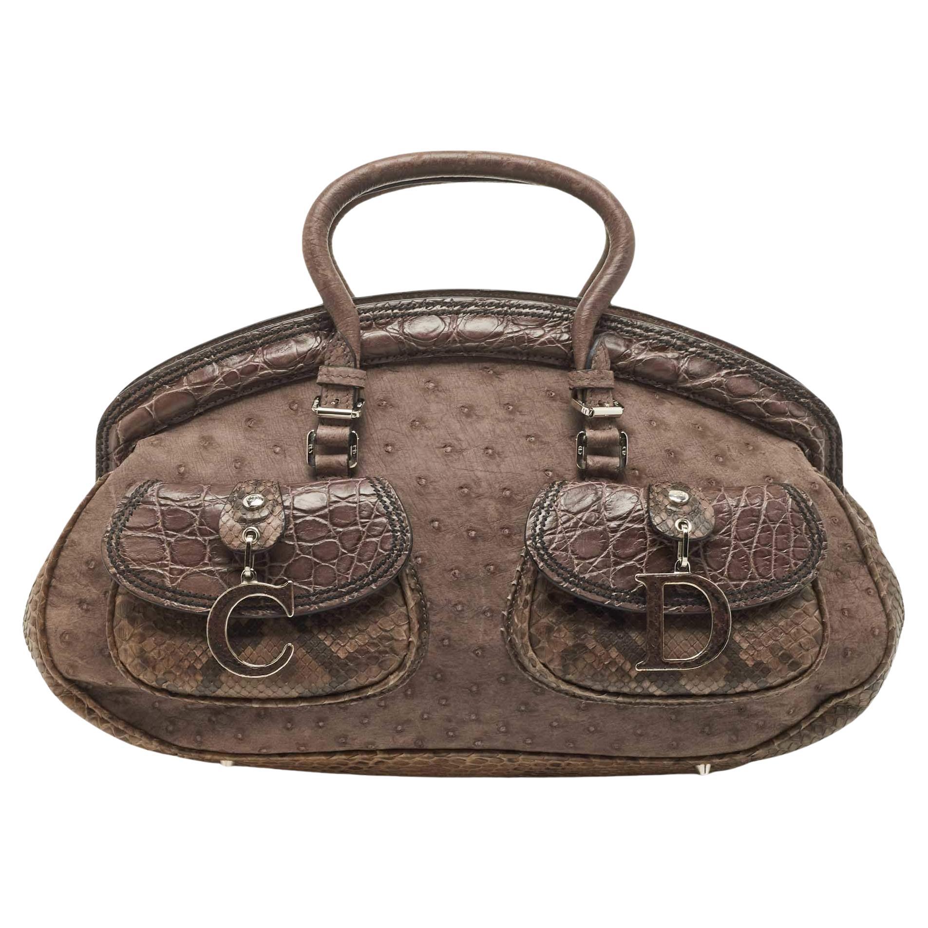 Dior Brown Mixed Exotic and Leather Limited Edition 0019 Detective Bag