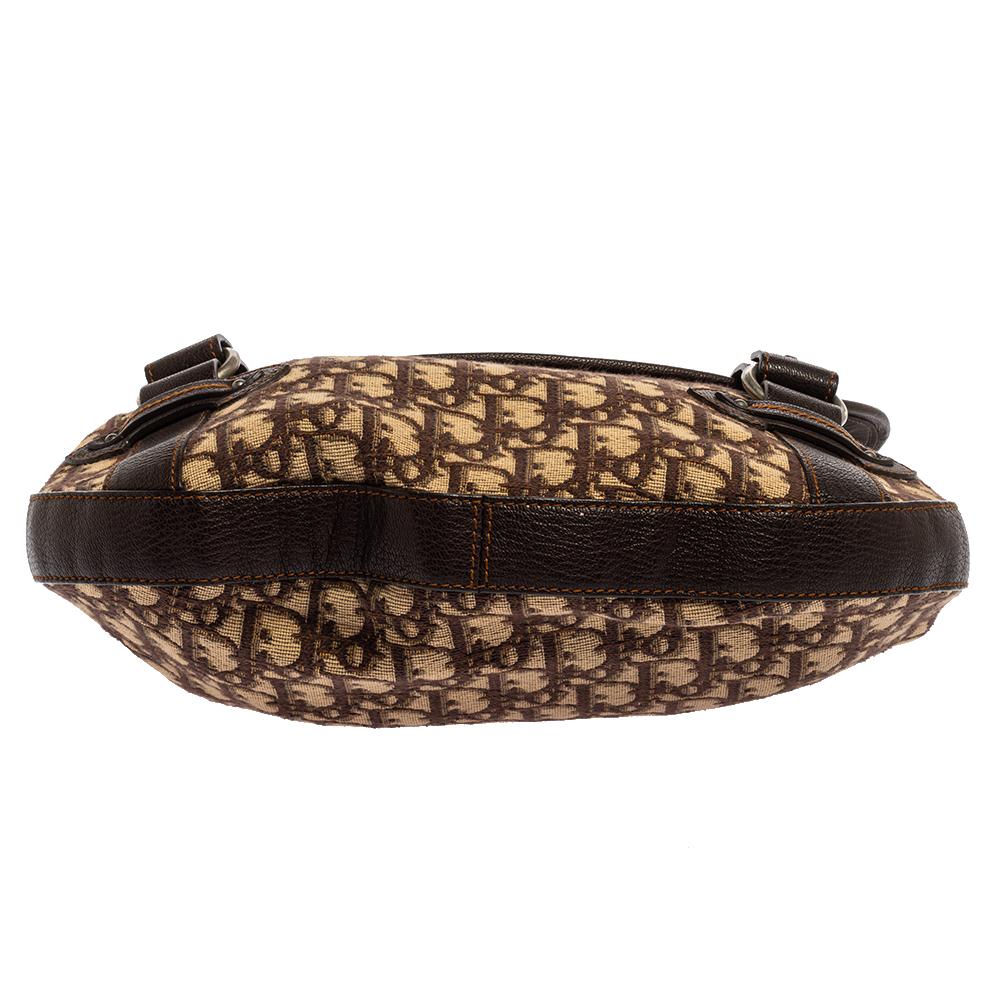 Dior Brown Oblique Canvas und Leder CD Logo Flap Hobo Damen