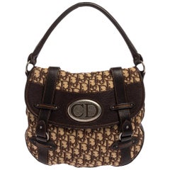 Dior Brown Oblique Canvas und Leder CD Logo Flap Hobo