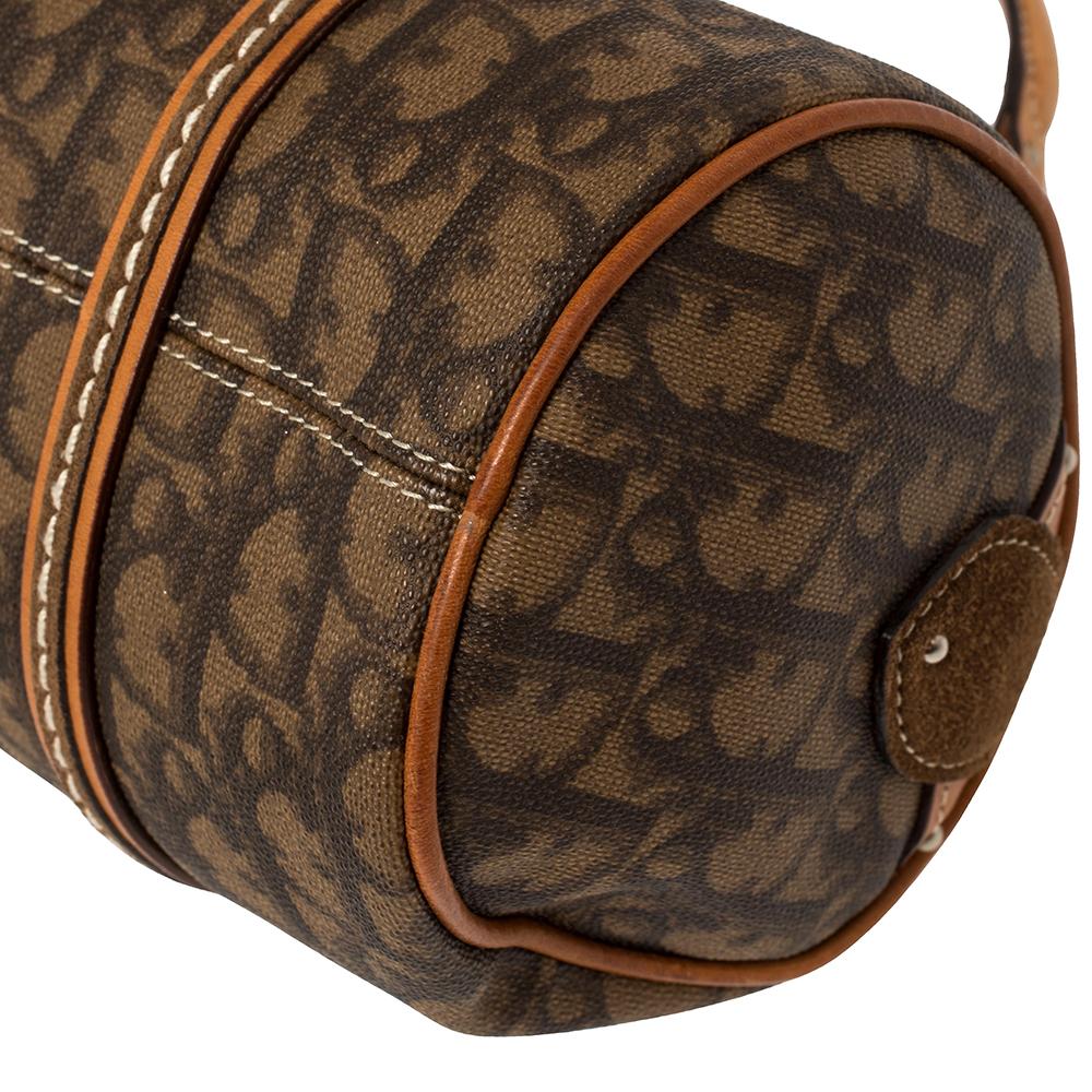 Dior Brown Oblique Coated Canvas and Leather Romantique Barrel Bag In Fair Condition In Dubai, Al Qouz 2
