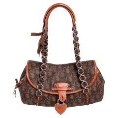 Dior Brown Oblique Coated Canvas and Leather Trim Romantique Shoulder Bag