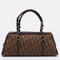 Dior Brown Oblique Coated Canvas, Velvet and Leather Trotter Romantique Satchel