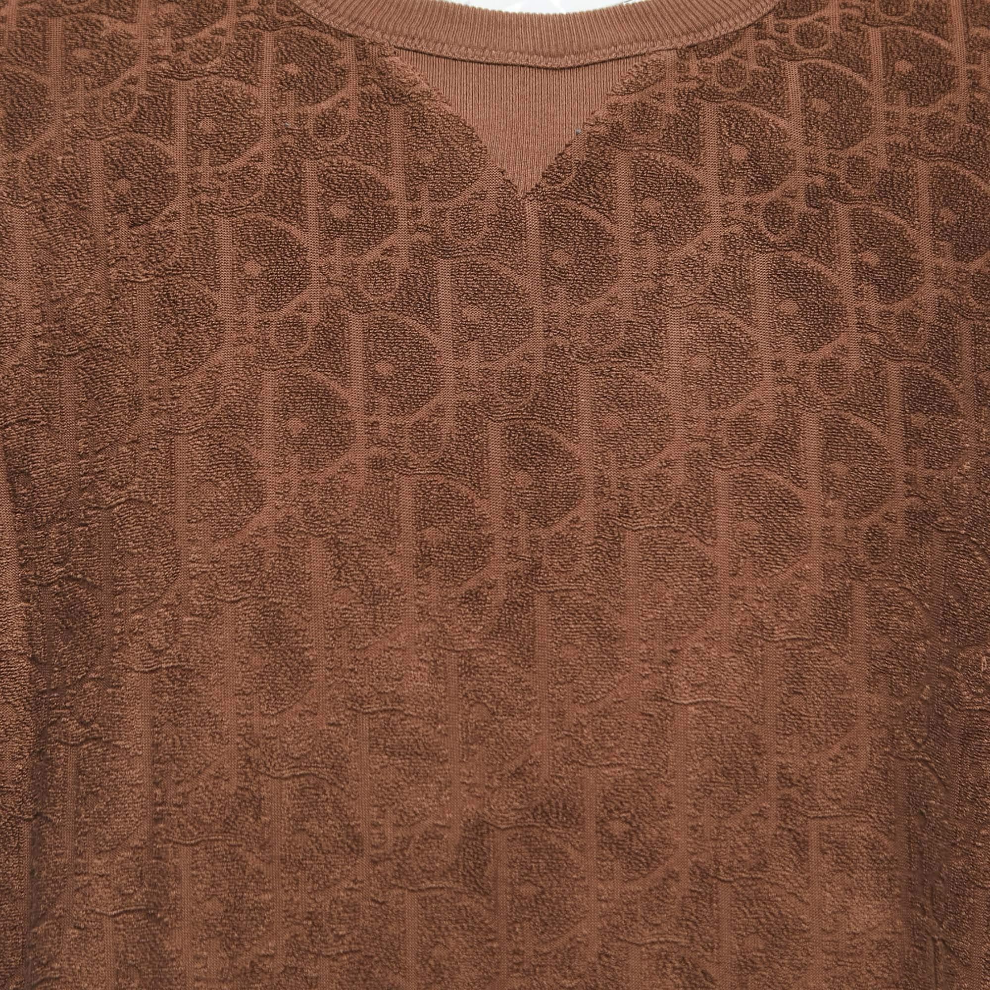 Dior Brown Oblique Jacquard Terry Cotton Relaxed Fit T-Shirt L In Excellent Condition In Dubai, Al Qouz 2