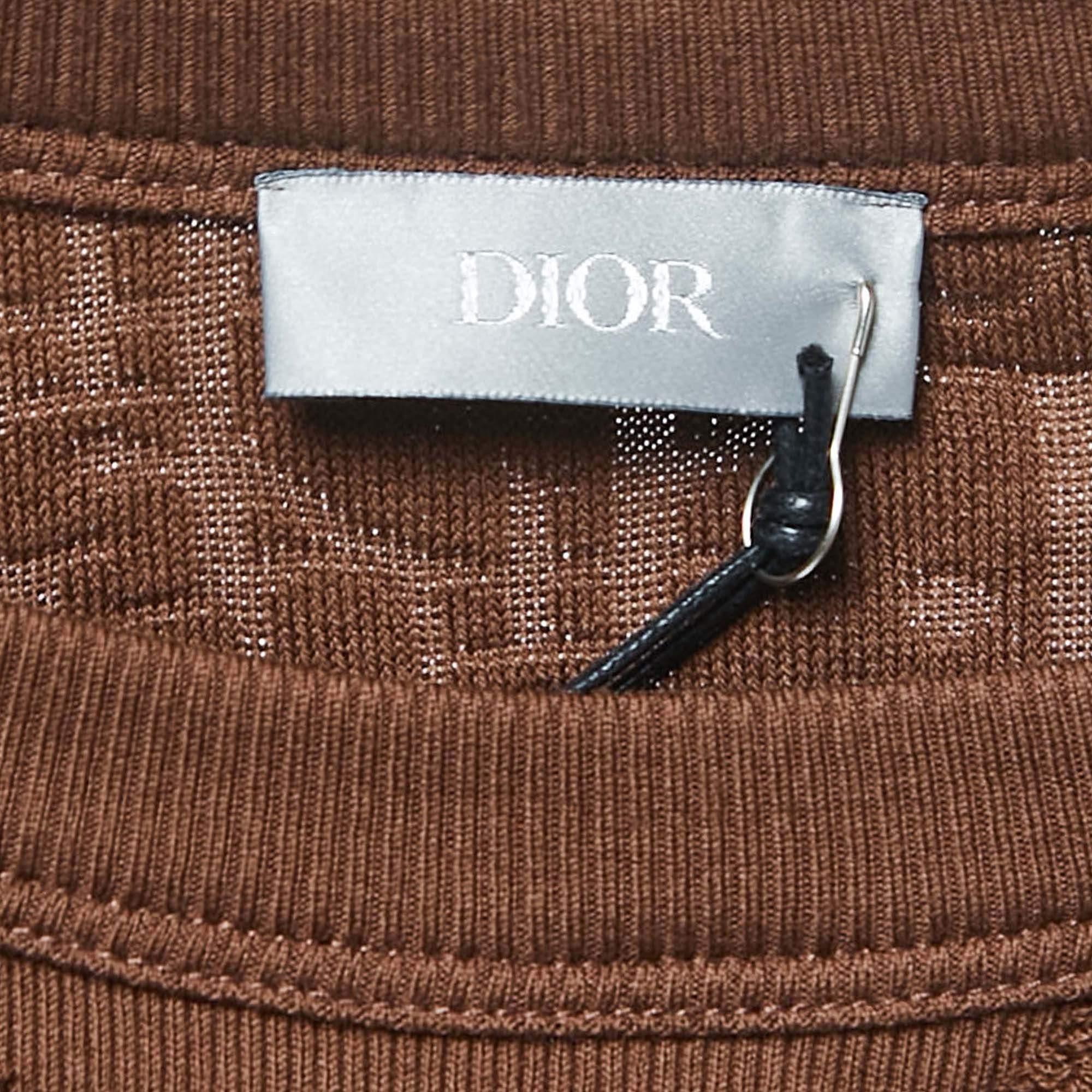 Men's Dior Brown Oblique Jacquard Terry Cotton Relaxed Fit T-Shirt L