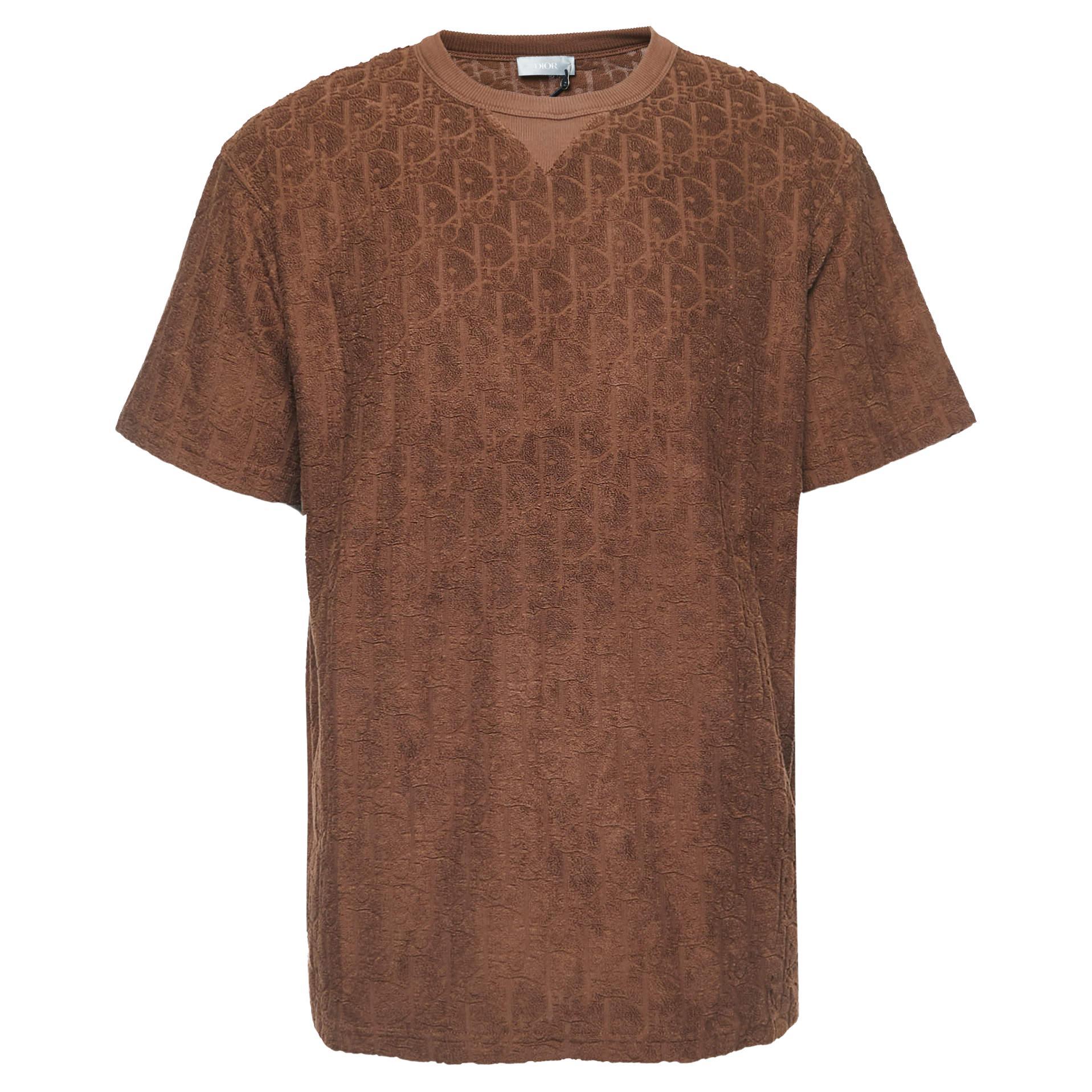 Dior Brown Oblique Jacquard Terry Cotton Relaxed Fit T-Shirt L