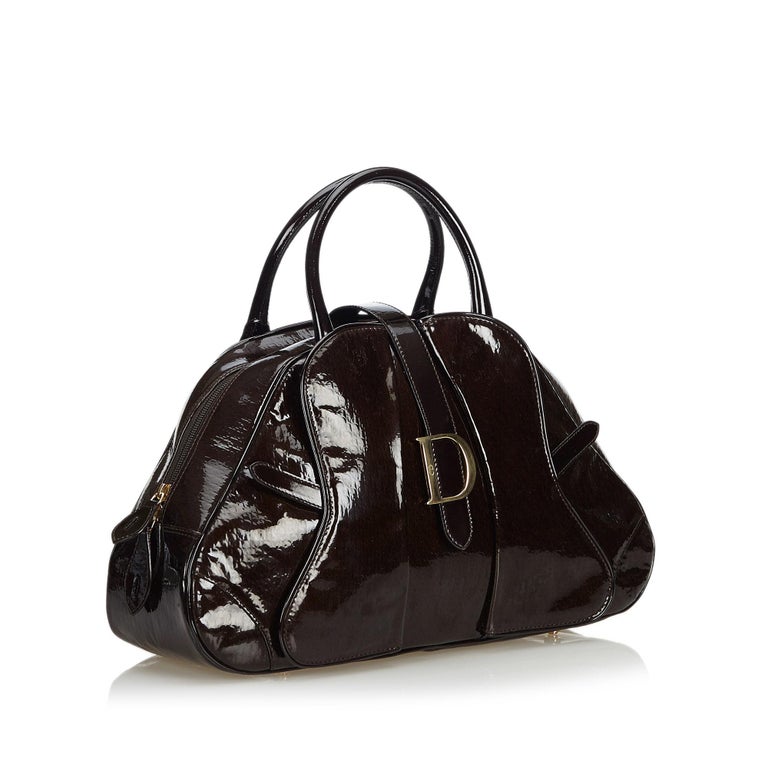 Dior Brown Patent Leather Saddle Dome Handbag at 1stDibs