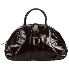 Dior Brown Patent Leather Saddle Dome Handbag