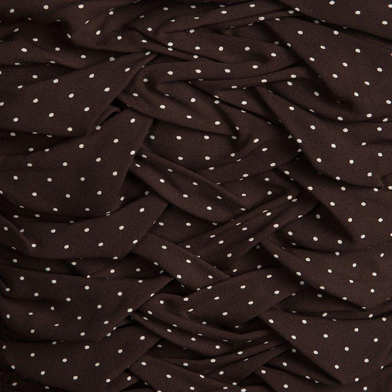 Dior Brown Polka Dot Print Silk Ruched Panel Detail Strapless Dress S In Good Condition In Dubai, Al Qouz 2