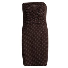 Dior Brown Polka Dot Print Silk Ruched Panel Detail Strapless Dress S