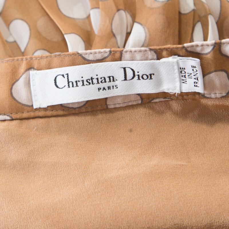 Women's Dior Brown Polka Dotted Silk Chiffon Gathered Skirt M
