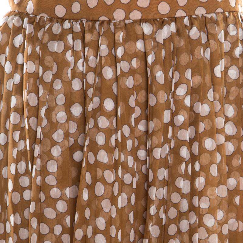 Dior Brown Polka Dotted Silk Chiffon Gathered Skirt M 1
