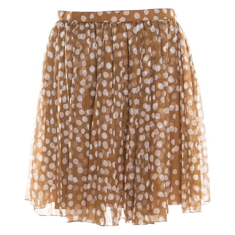 Dior Brown Polka Dotted Silk Chiffon Gathered Skirt M