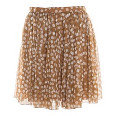 Dior Brown Polka Dotted Silk Chiffon Gathered Skirt M