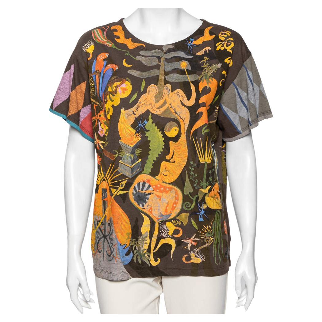 Dior Brown Printed Cotton Short Sleeve T-Shirt M For Sale