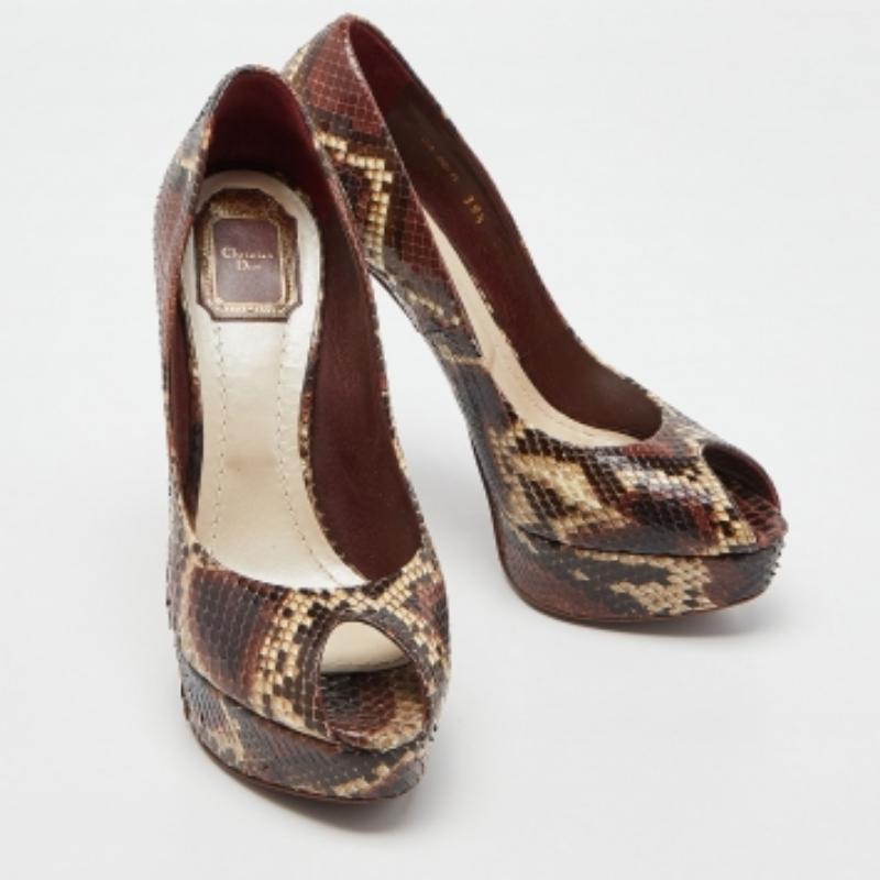 Dior Pitón Marrón Miss Dior Bombas de plataforma con puntera afilada Talla 39.5 en venta 3