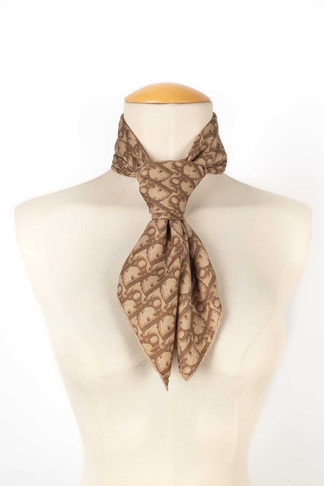 Dior Brown Silk Foulard Printed with Monograms In Excellent Condition In SAINT-OUEN-SUR-SEINE, FR