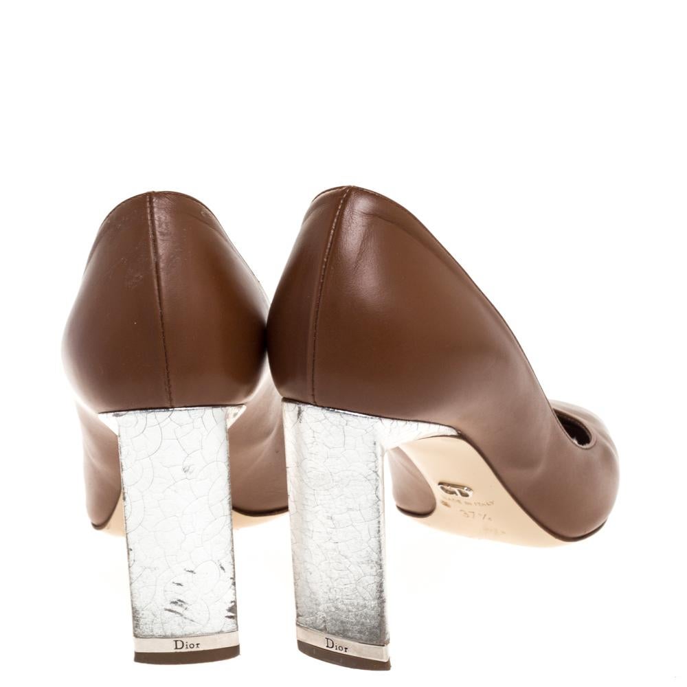Dior Brown/Silver Leather And Crackle Leather Savane Pumps Size 37.5 In Fair Condition In Dubai, Al Qouz 2