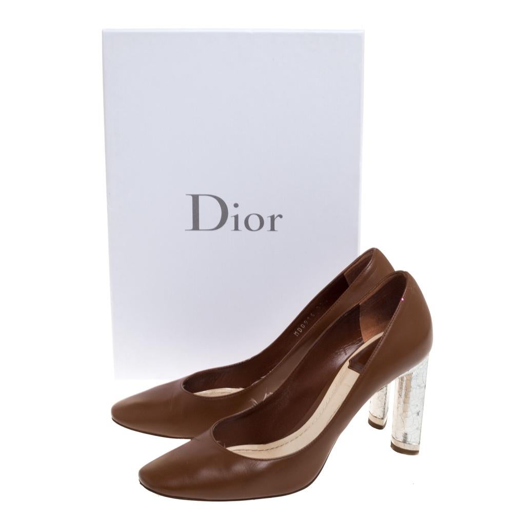 Dior Brown/Silver Leather And Crackle Leather Savane Pumps Size 37.5 4