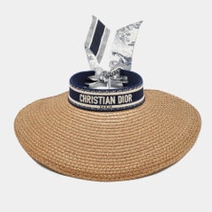 Dior Brown Straw Dioriviera D-Ocean Visor with Silk Mitzah