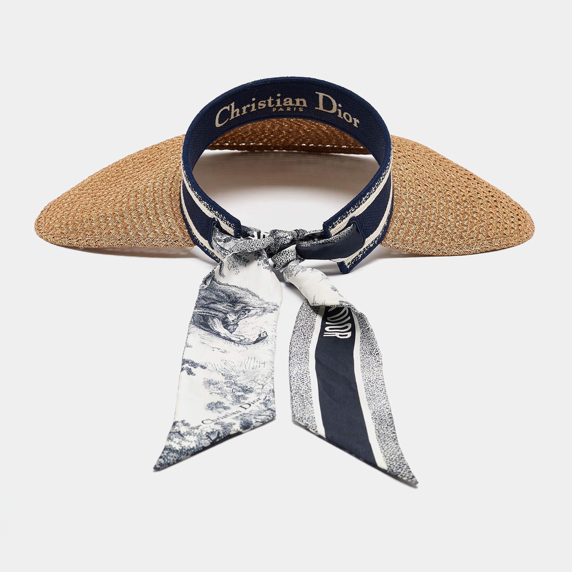 Women's Dior Brown Straw Dioriviera D-Ocean Visor with Silk Mitzah
