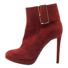 Dior Brown Suede Buckle Detail Ankle Booties Size 37.5