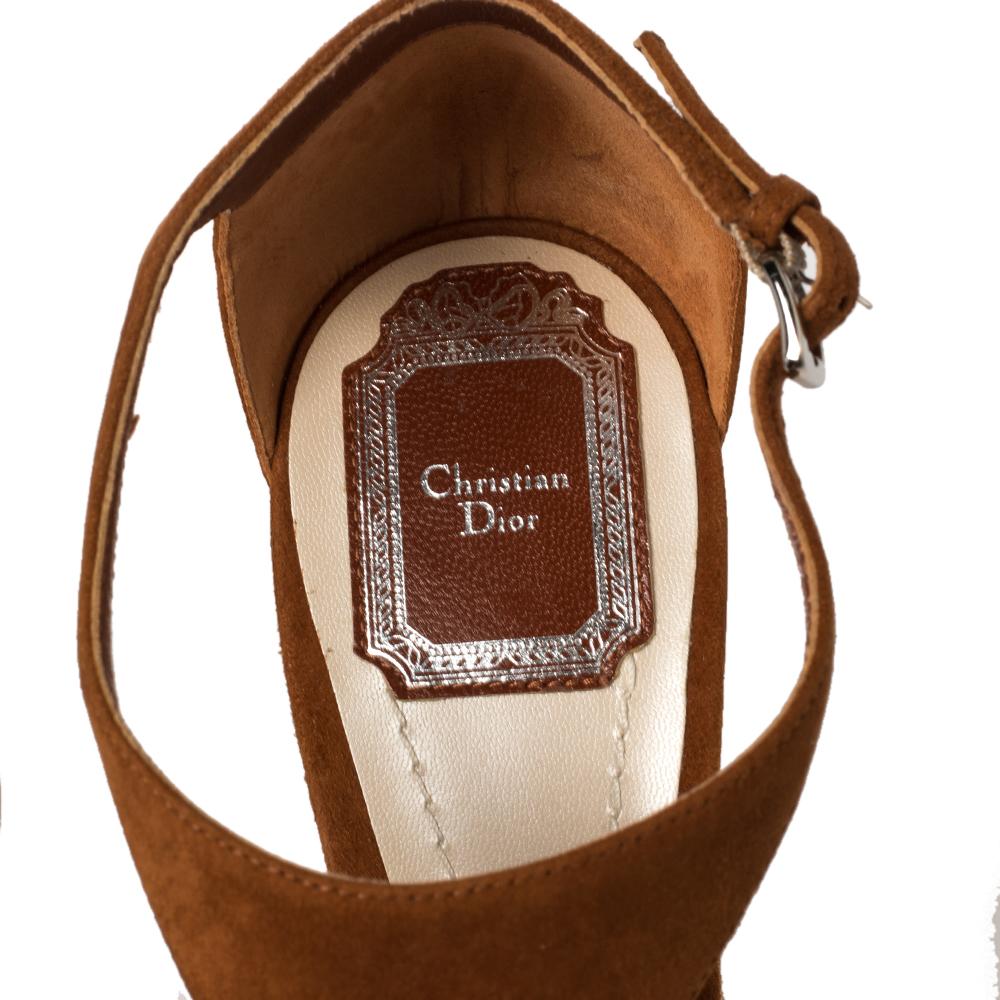 Women's Dior Brown Suede Escale Block Heel T Strap Sandals Size 41