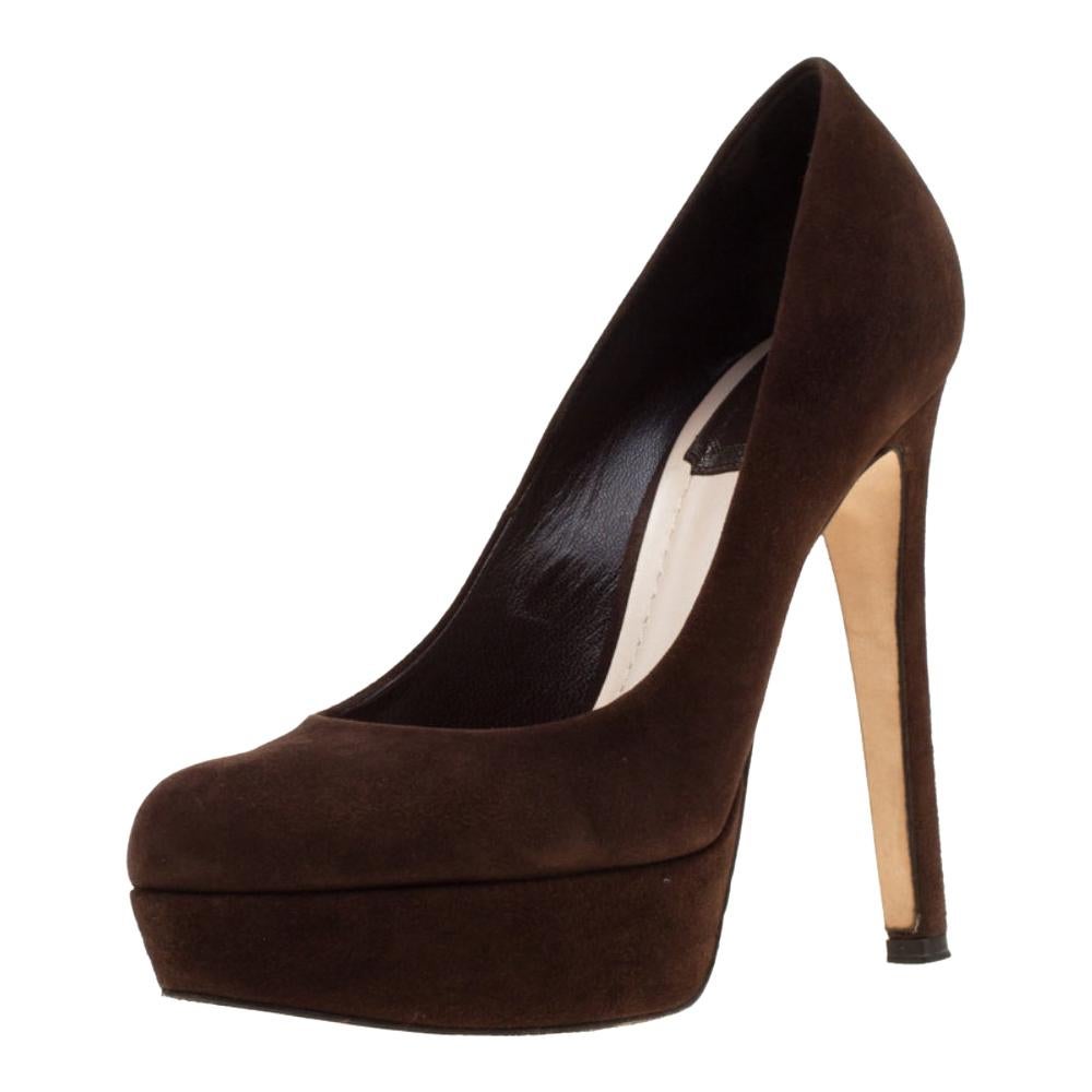 Dior Brown Suede Miss Dior Platform Pumps Size 37