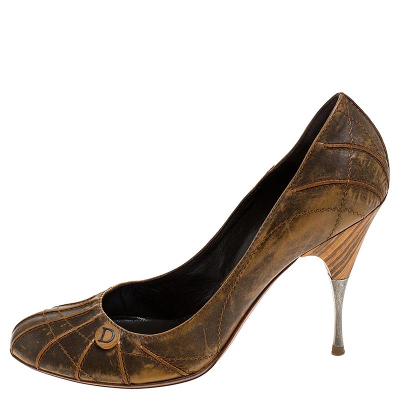 Women's Dior Brown Textured Leather Pumps Size 41 For Sale