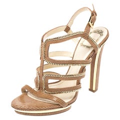 Dior Brown Textured Suede Chain Embellished Strappy Sandals Size 38