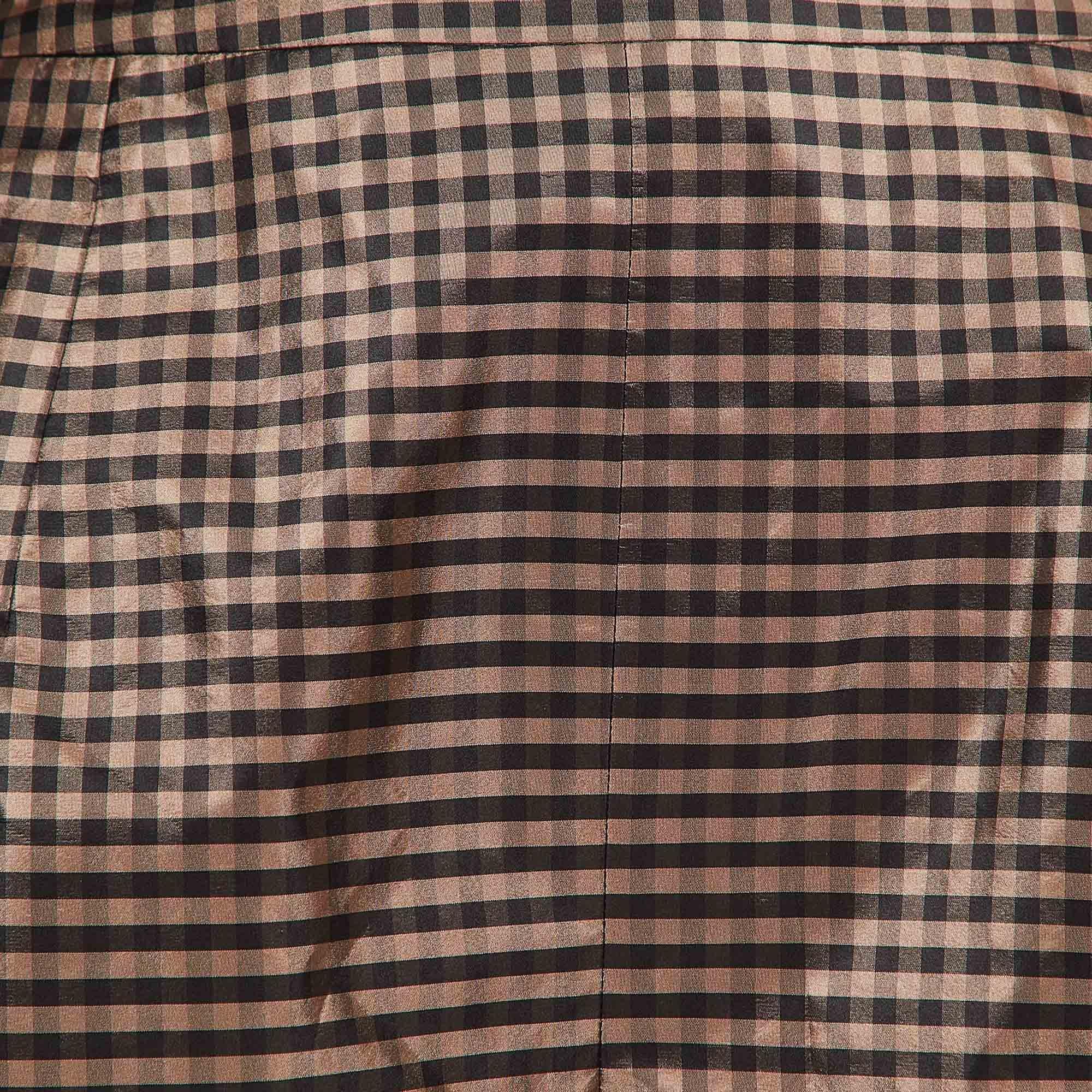 Dior Brown Vichy Print Seide Hohe Taille Shorts M im Zustand „Hervorragend“ im Angebot in Dubai, Al Qouz 2
